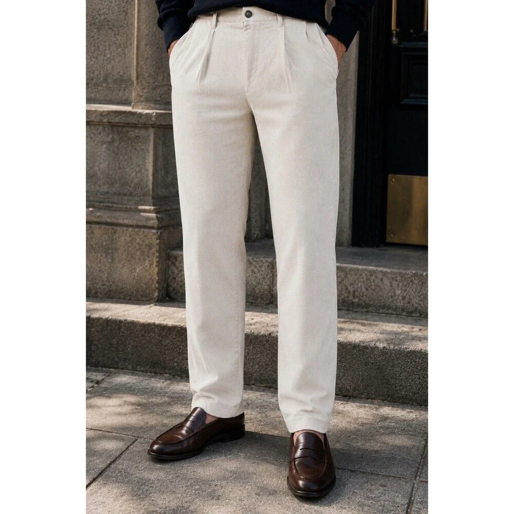 J Crew Pants Mens‎ 36x32 Ivory 14 Wale Corduroy Pleated Trousers Old Money CO455